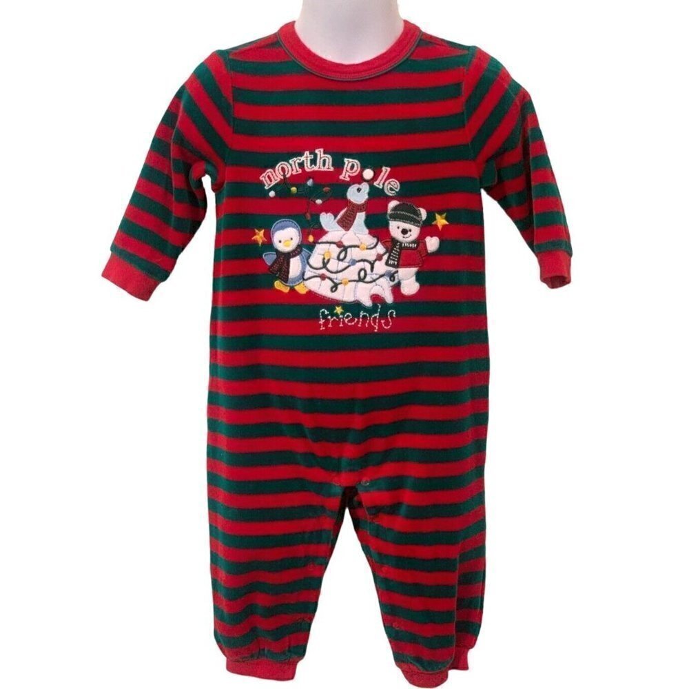Starting Out Baby Boys North Pole Friends Pajamas Size 12M Long Sleeve Red Green